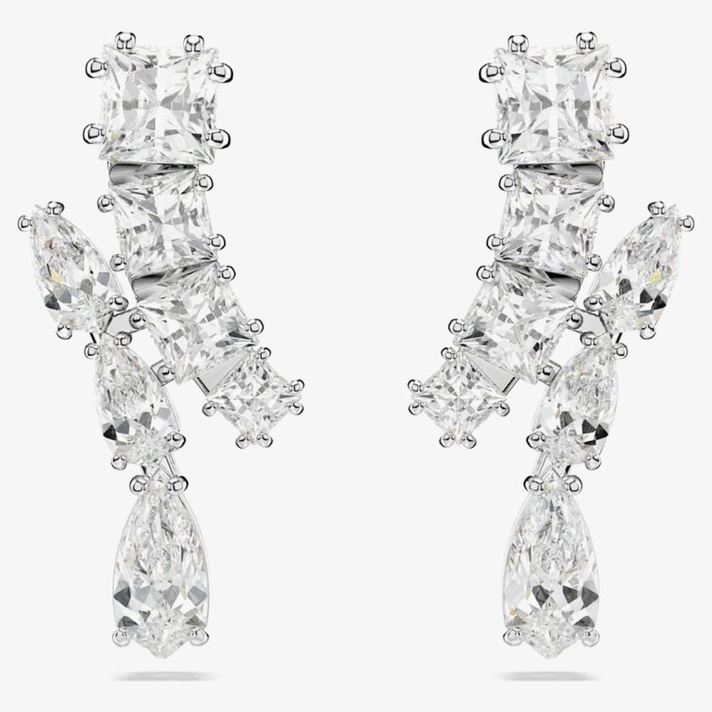 Product photograph of Swarovski Matrix Rhodium Plated Crystal Dropper Earrings 5700418 from The Jewel Hut