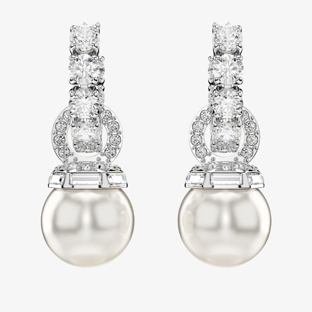 Swarovski Matrix White Hoop Pearl Drop Earrings 5691716