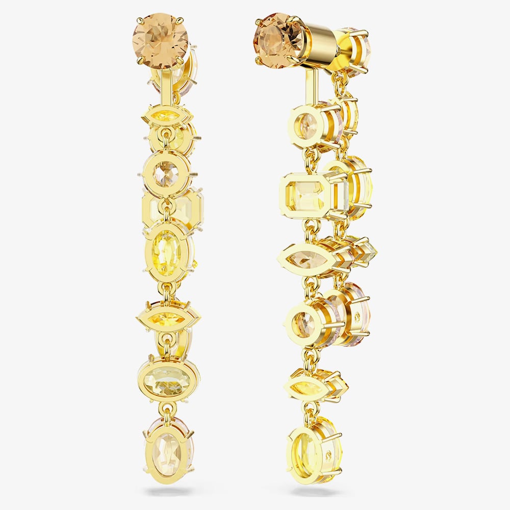 Swarovski Gema Gold Tone Plated Mixed Cut Yellow Crystal Drop Earrings 5718073