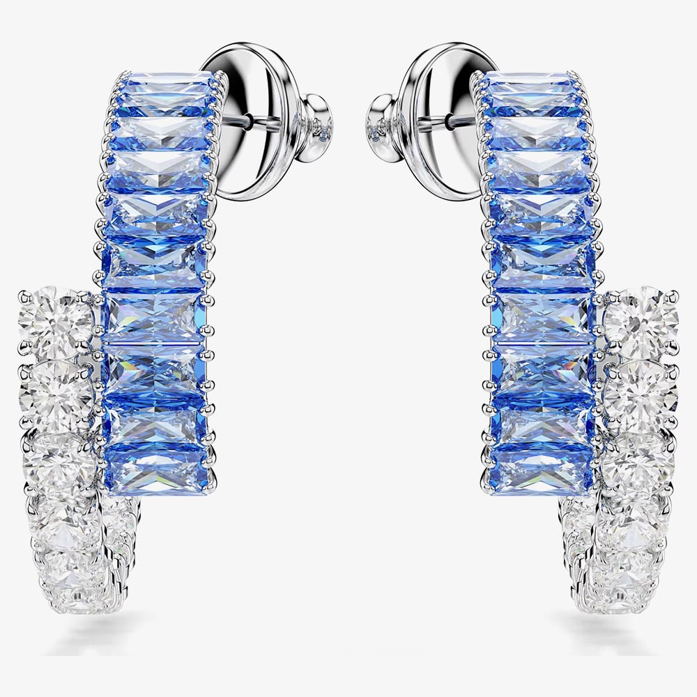 Swarovski Matrix Rhodium Plated Blue & White Zirconia Hoop Earrings 5722459