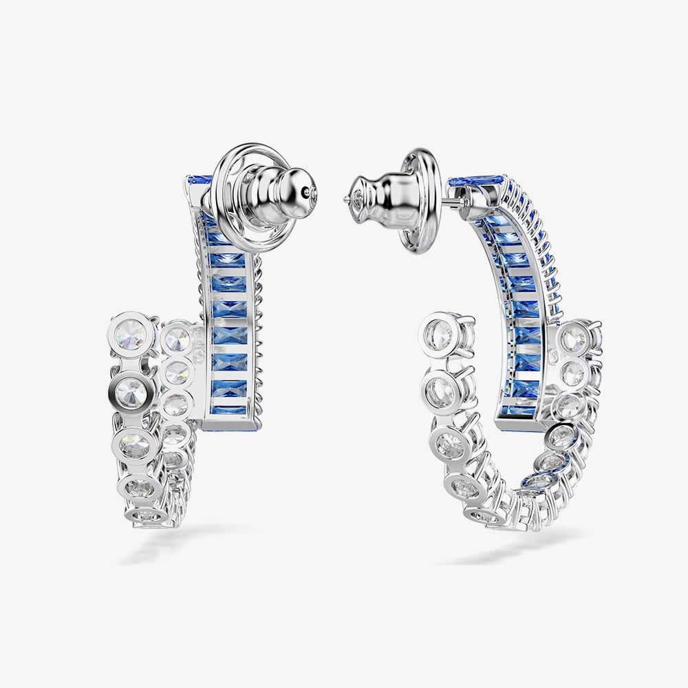 Swarovski Matrix Rhodium Plated Blue & White Zirconia Hoop Earrings 5722459