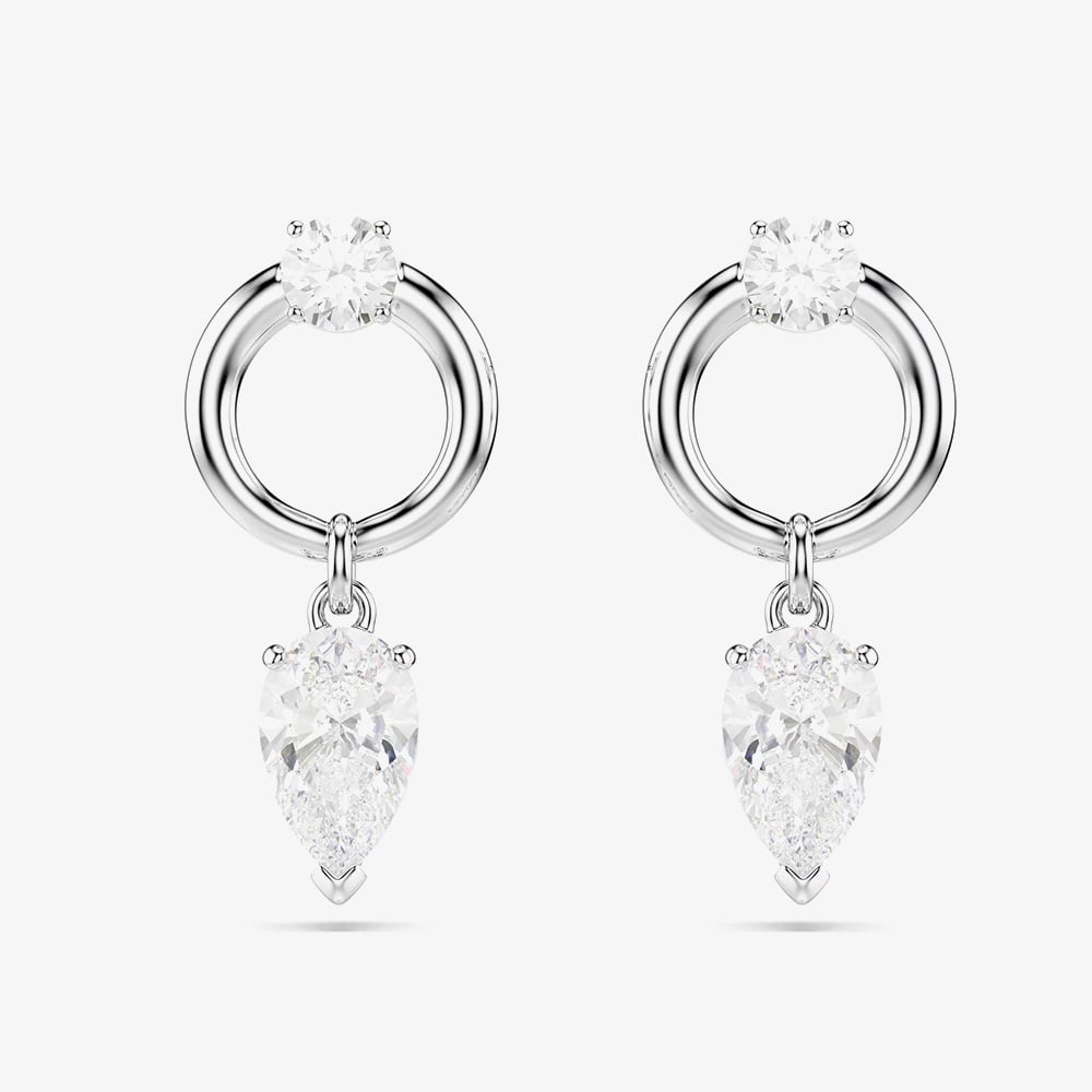 Click to view product details and reviews for Swarovski Mesmera Rhodium Plated White Zirconia Drop Stud Earrings 5723177.