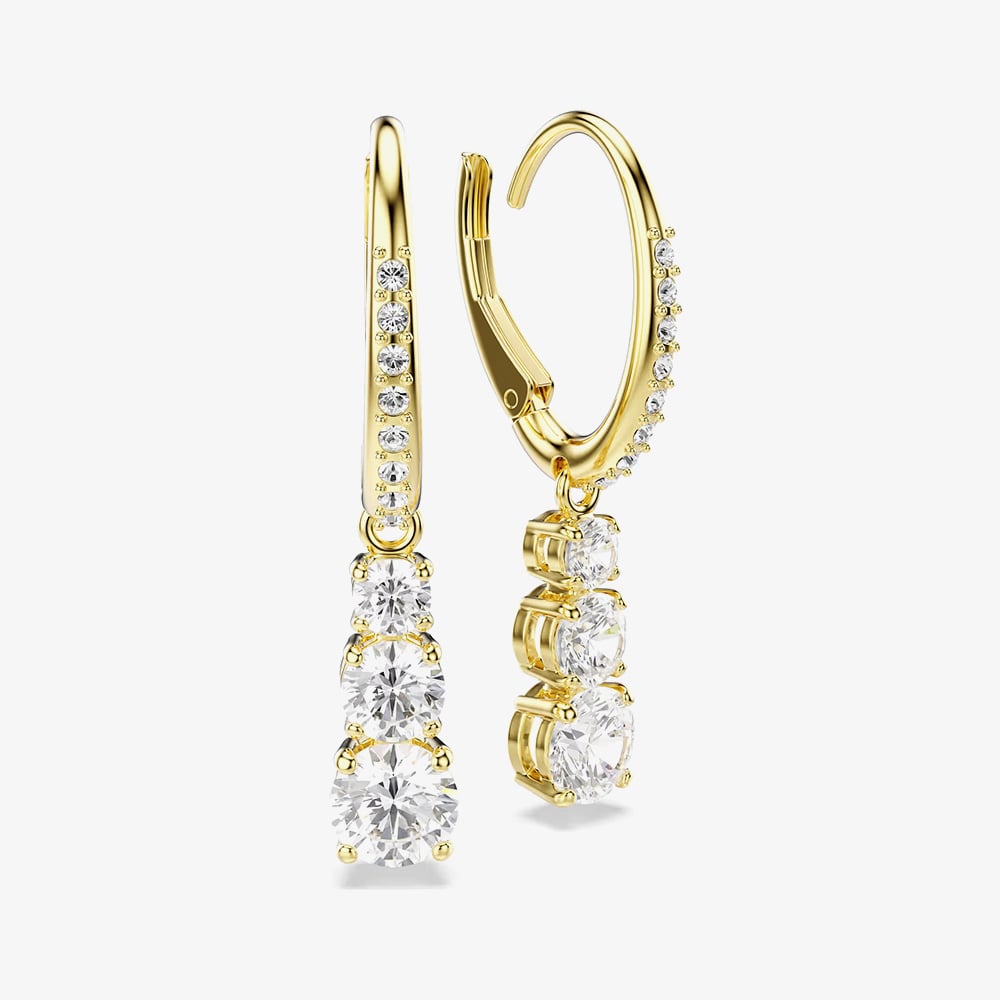 Swarovski Stilla Attract Gold Tone Plated White Zirconia Drop Hoop Earrings 5723300