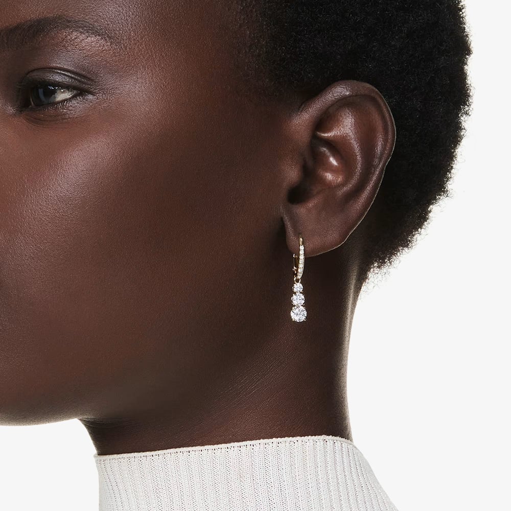 Swarovski Stilla Attract Gold Tone Plated White Zirconia Drop Hoop Earrings 5723300