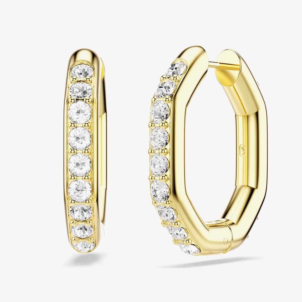 Swarovski Dextera Gold Tone Plated White Crystal Octagon Hoop Earrings 5724584