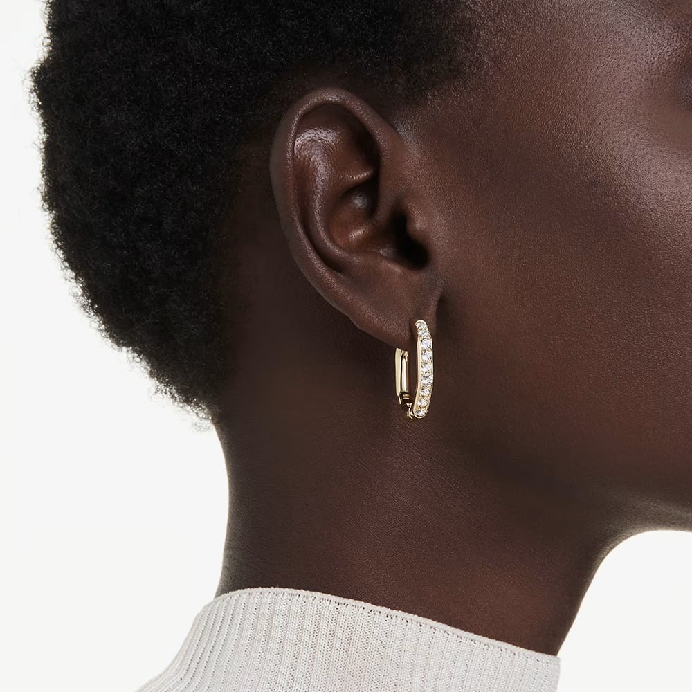 Swarovski Dextera Gold Tone Plated White Crystal Octagon Hoop Earrings 5724584