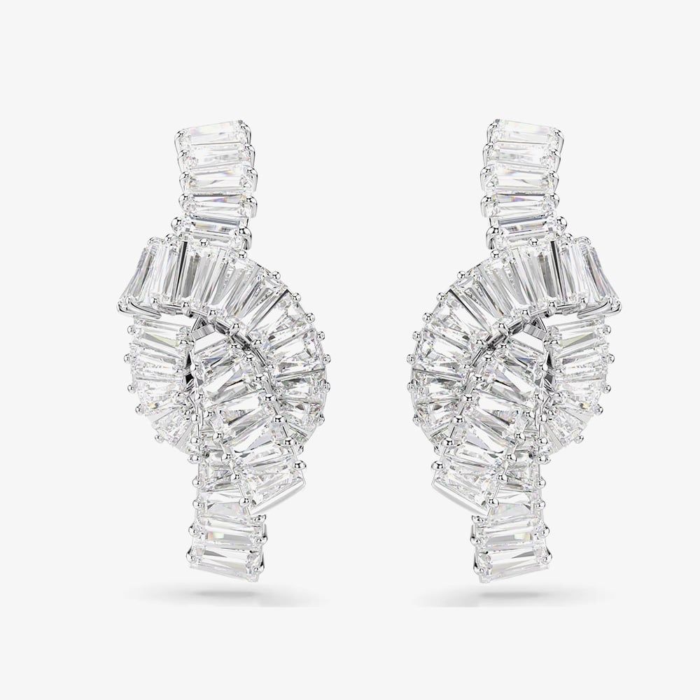 Click to view product details and reviews for Swarovski Matrix Rhodium Plated White Zirconia Knot Stud Earrings 5727040.