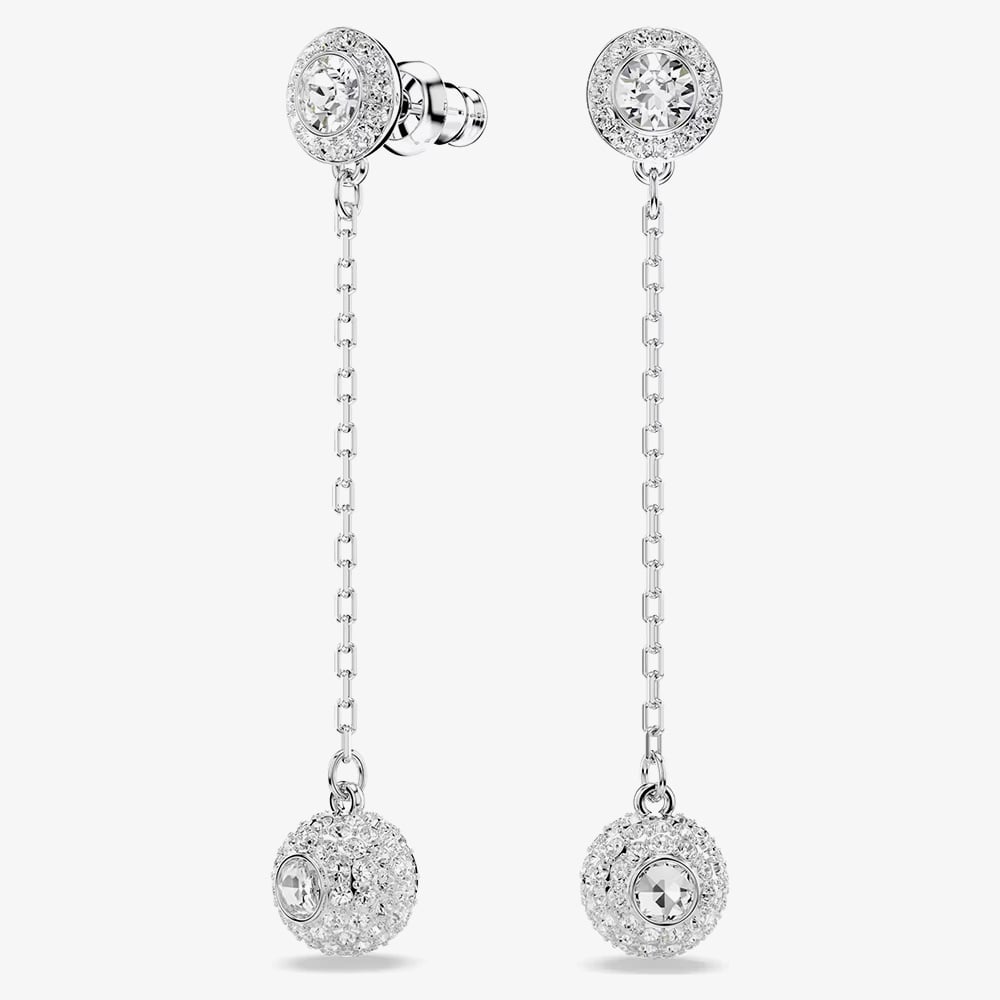 Swarovski Una Rhodium Plated Round White Crystal Drop Earrings 5732273