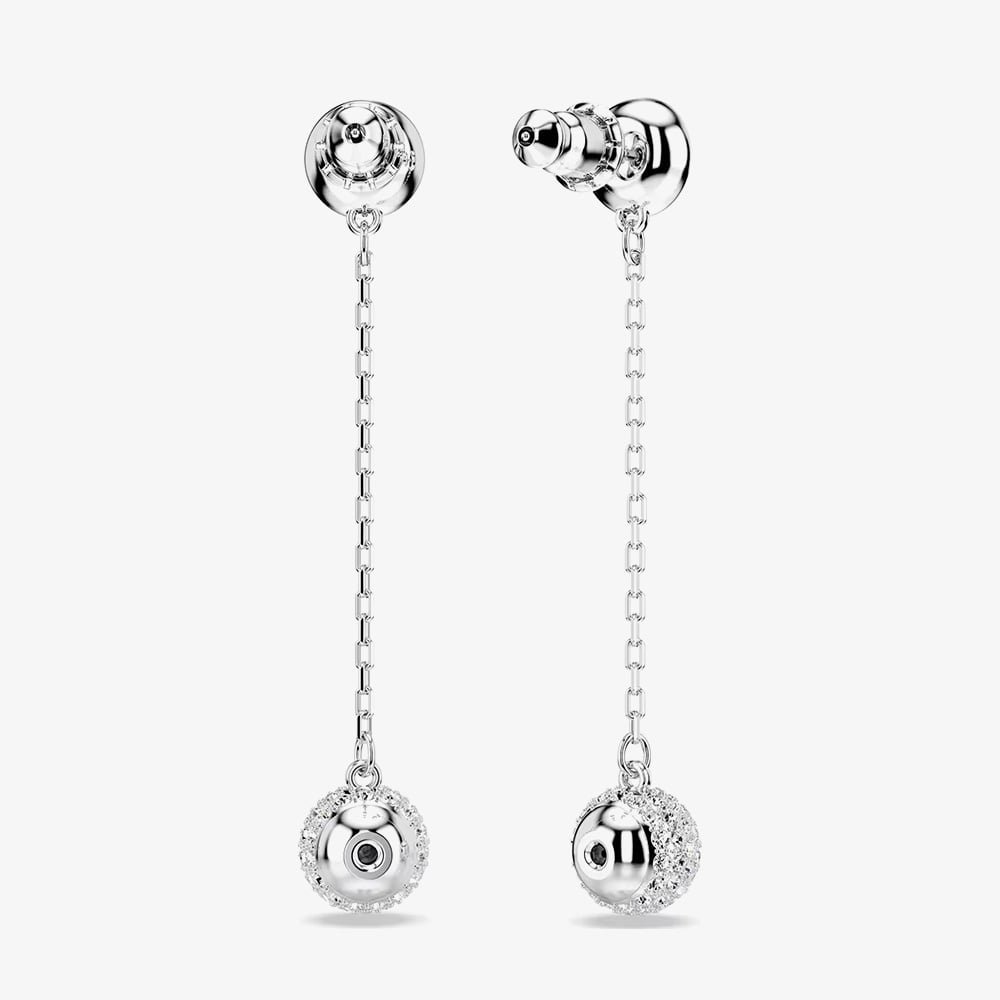 Swarovski Una Rhodium Plated Round White Crystal Drop Earrings 5732273