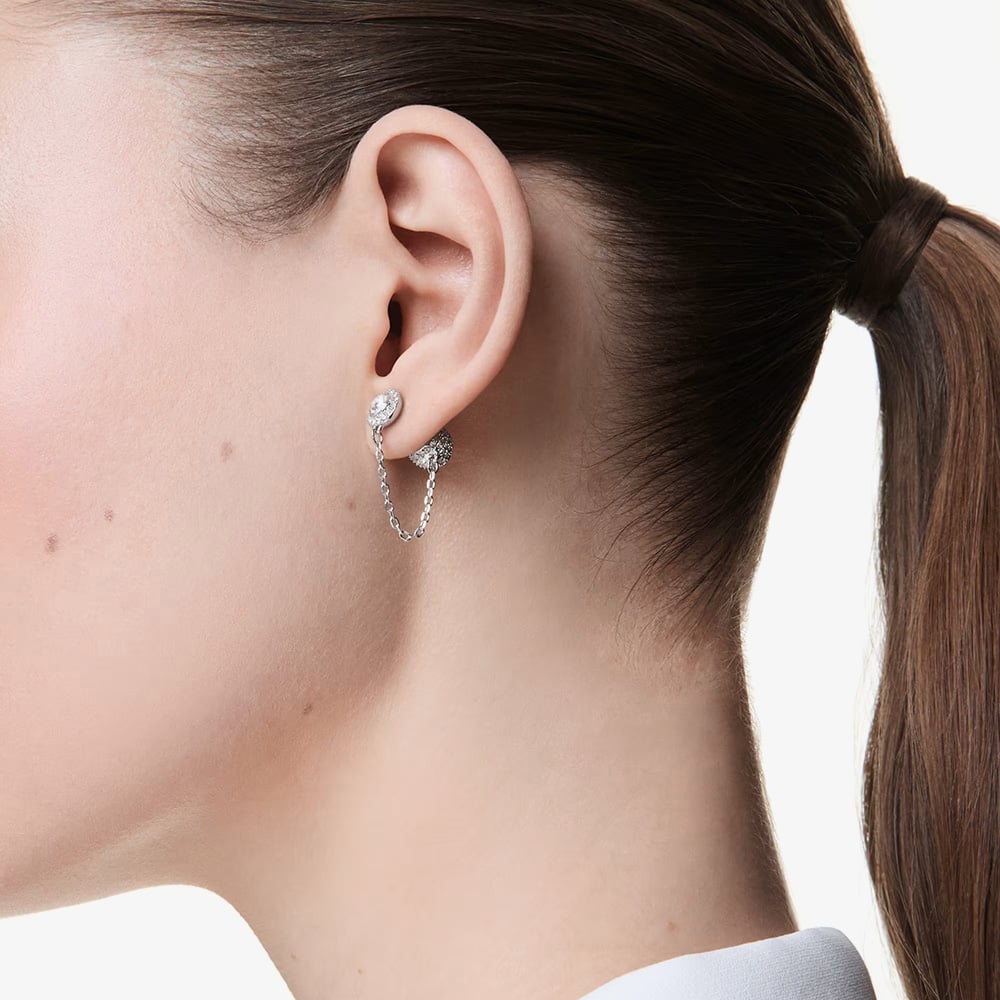 Swarovski Una Rhodium Plated Round White Crystal Drop Earrings 5732273