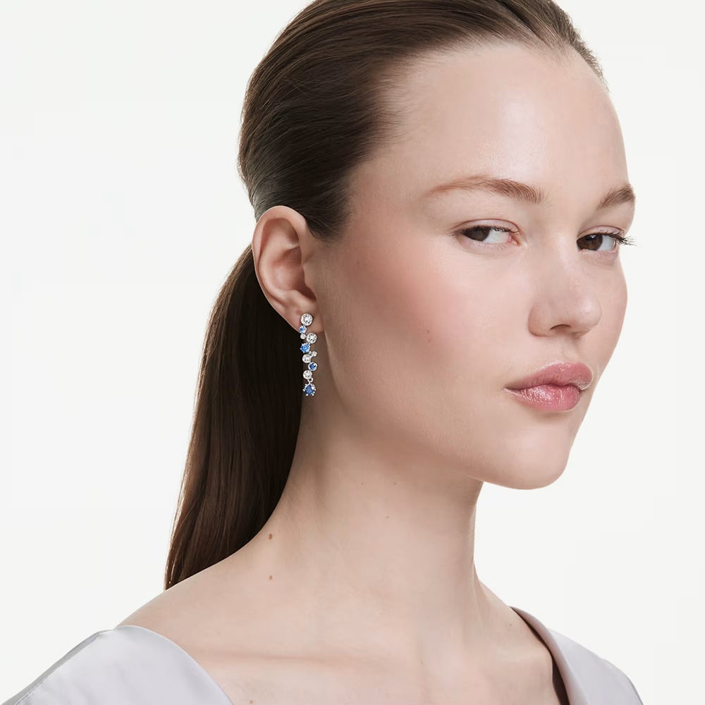 Swarovski Constella Rhodium Plated Blue & White Crystal Drop Earrings 5732775