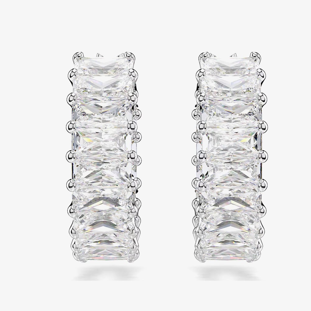 Swarovski Matrix Rhodium Plated Baguette Cut White Zirconia Hoop Earrings 5733397