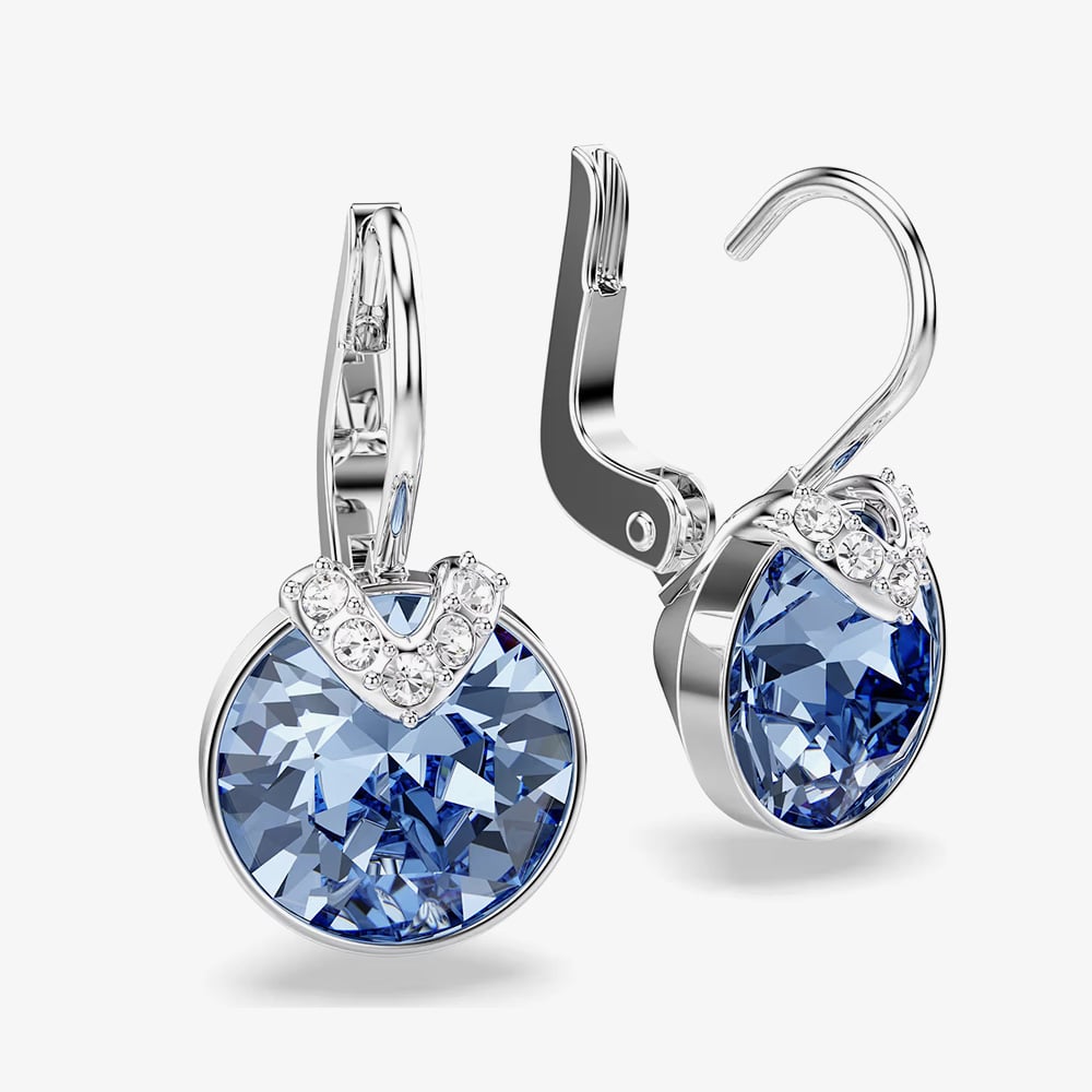 Swarovski Bella Rhodium Plated Blue Crystal V Drop Earrings 5734234