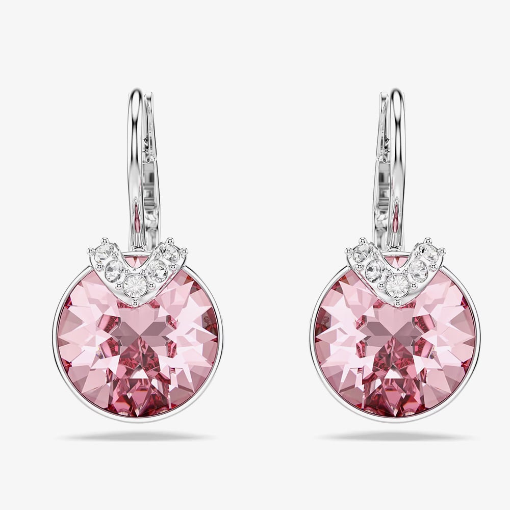 Swarovski Bella Rhodium Plated Pink Crystal V Drop Earrings 5734235