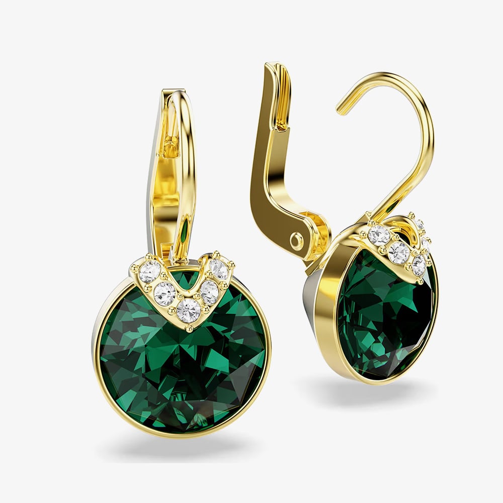 Swarovski Bella Gold Tone Plated Green Crystal V Drop Earrings 5735389