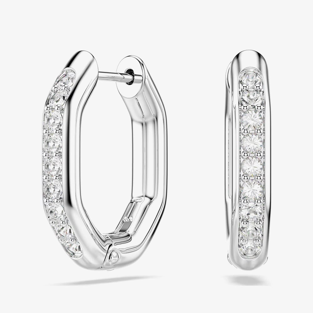 Click to view product details and reviews for Swarovski Dextera Rhodium Plated White Crystal Octogan Hoop Earrings 5724585.