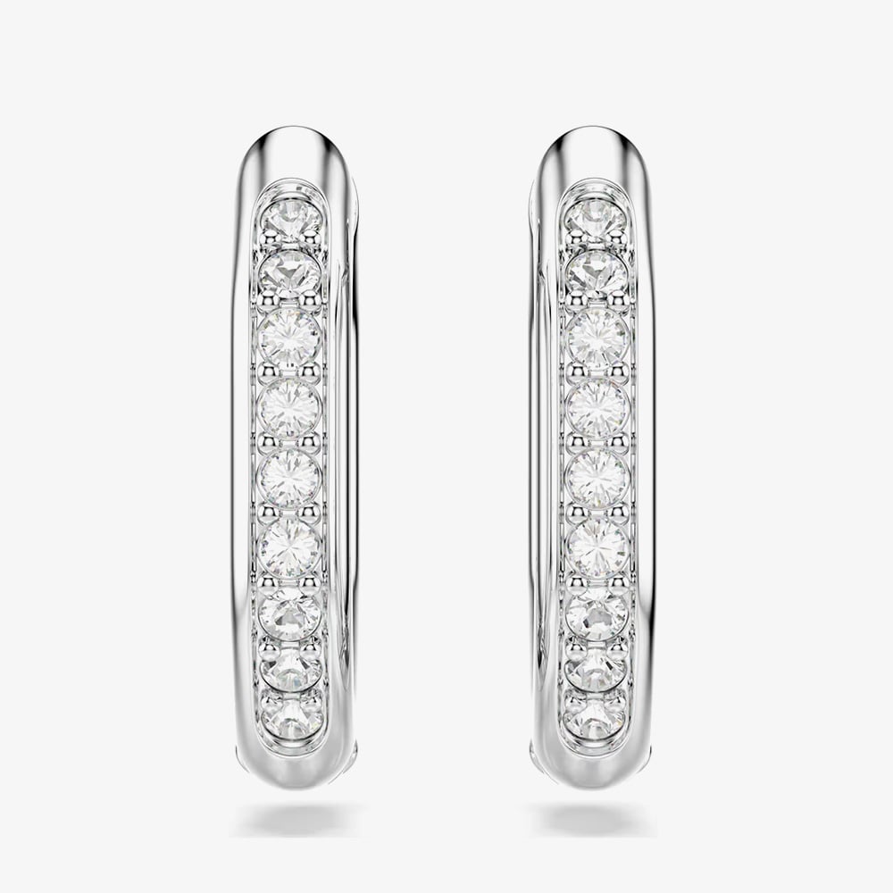 Swarovski Dextera Rhodium Plated White Crystal Octogan Hoop Earrings 5724585