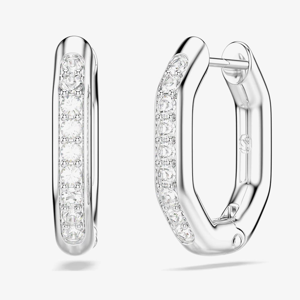 Swarovski Dextera Rhodium Plated White Crystal Octogan Hoop Earrings 5724585