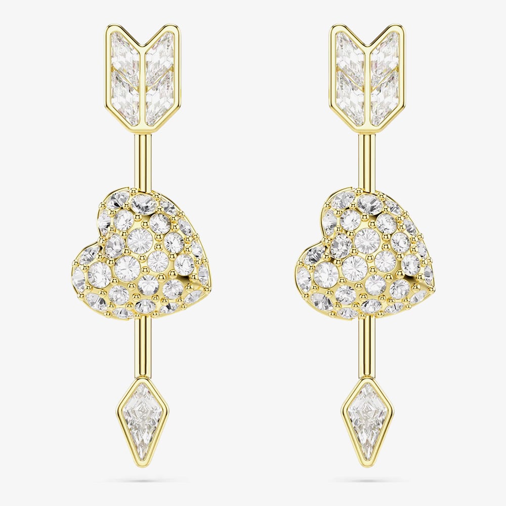 Swarovski Gold Idyllia Mixed Cuts Arrow Pierced Heart Drop Earrings