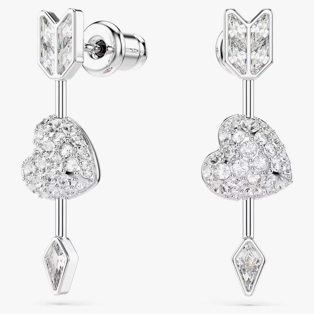 Swarovski Idyllia Rhodium Plated Reversible Arrow Heart Earrings 5749602
