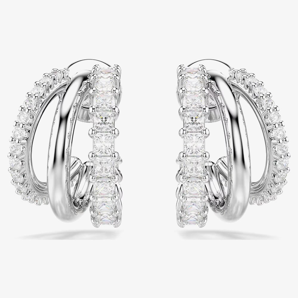 Swarovski Hyperbola Rhodium Plated Three Hoop Earrings 5737110
