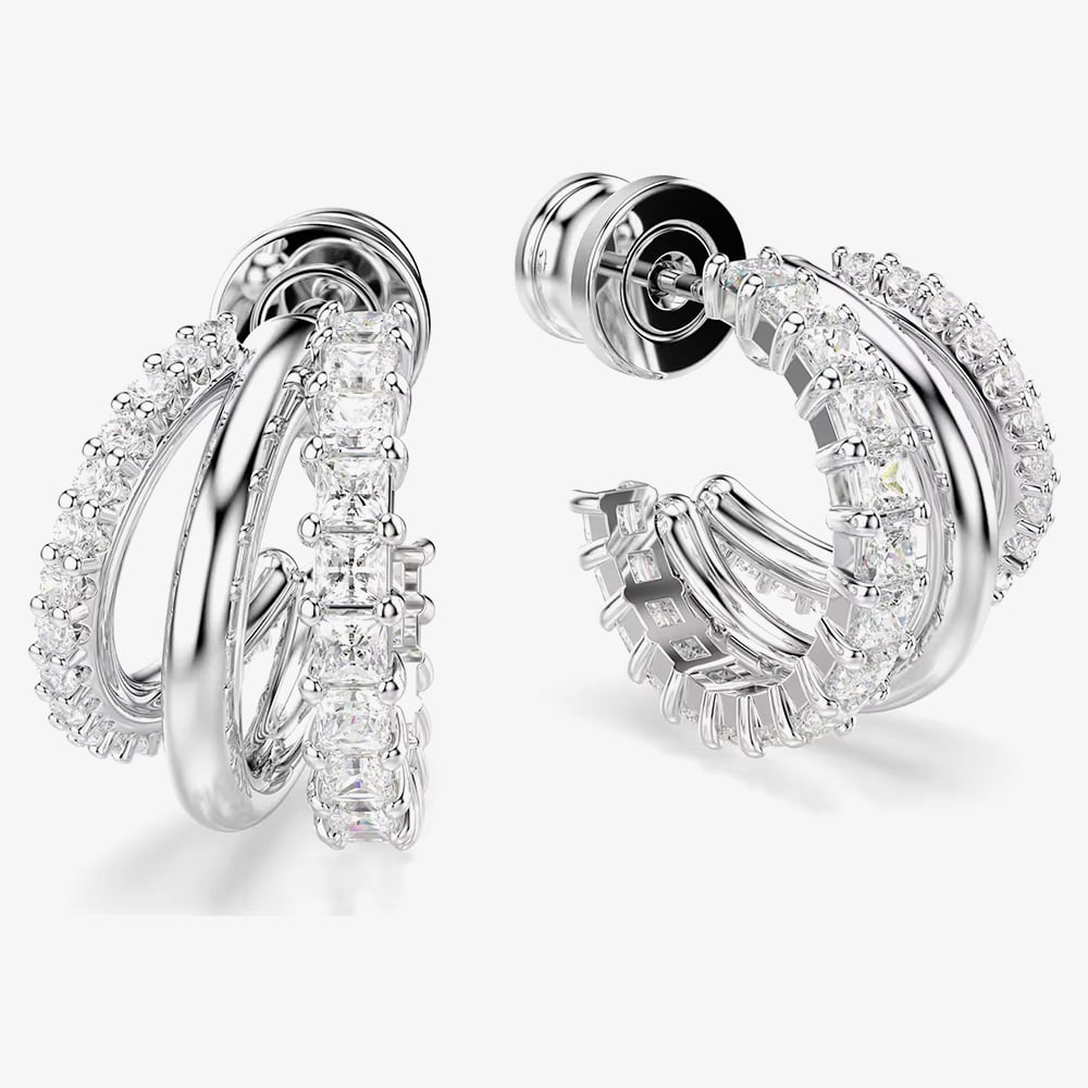 Swarovski Hyperbola Rhodium Plated Three Hoop Earrings 5737110