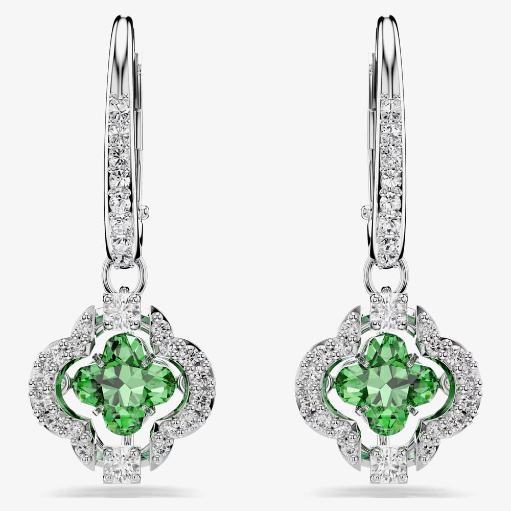 Swarovski Una Angelic Rhodium Plated Green Clover Drop Earrings 5758001