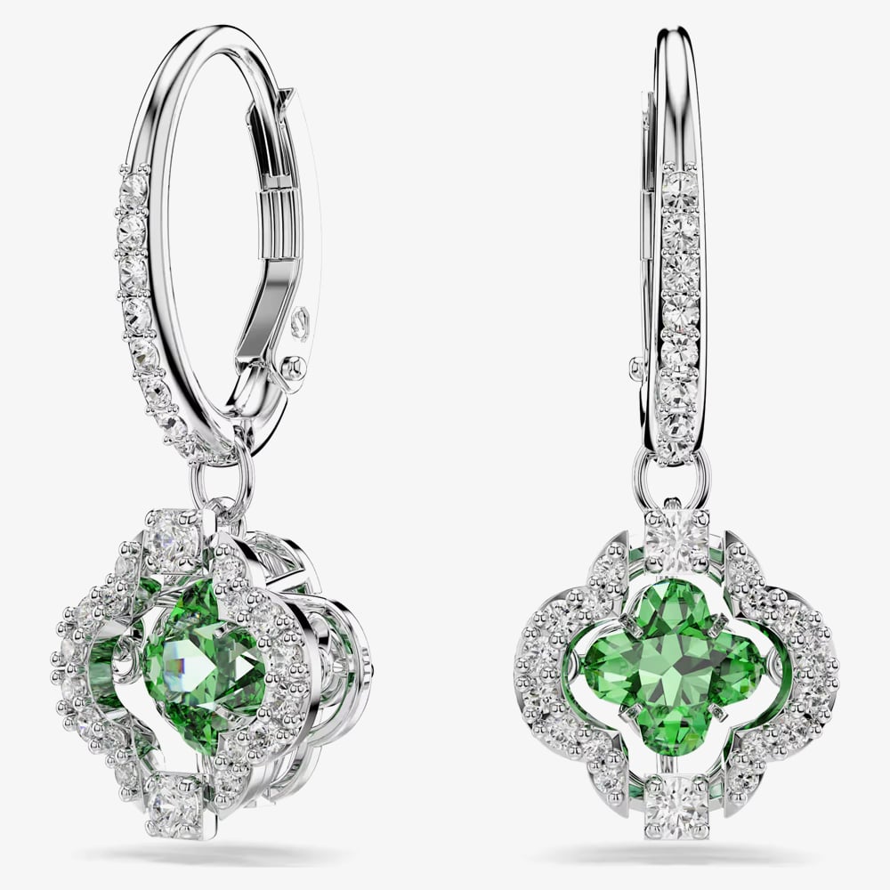 Swarovski Una Angelic Rhodium Plated Green Clover Drop Earrings 5758001