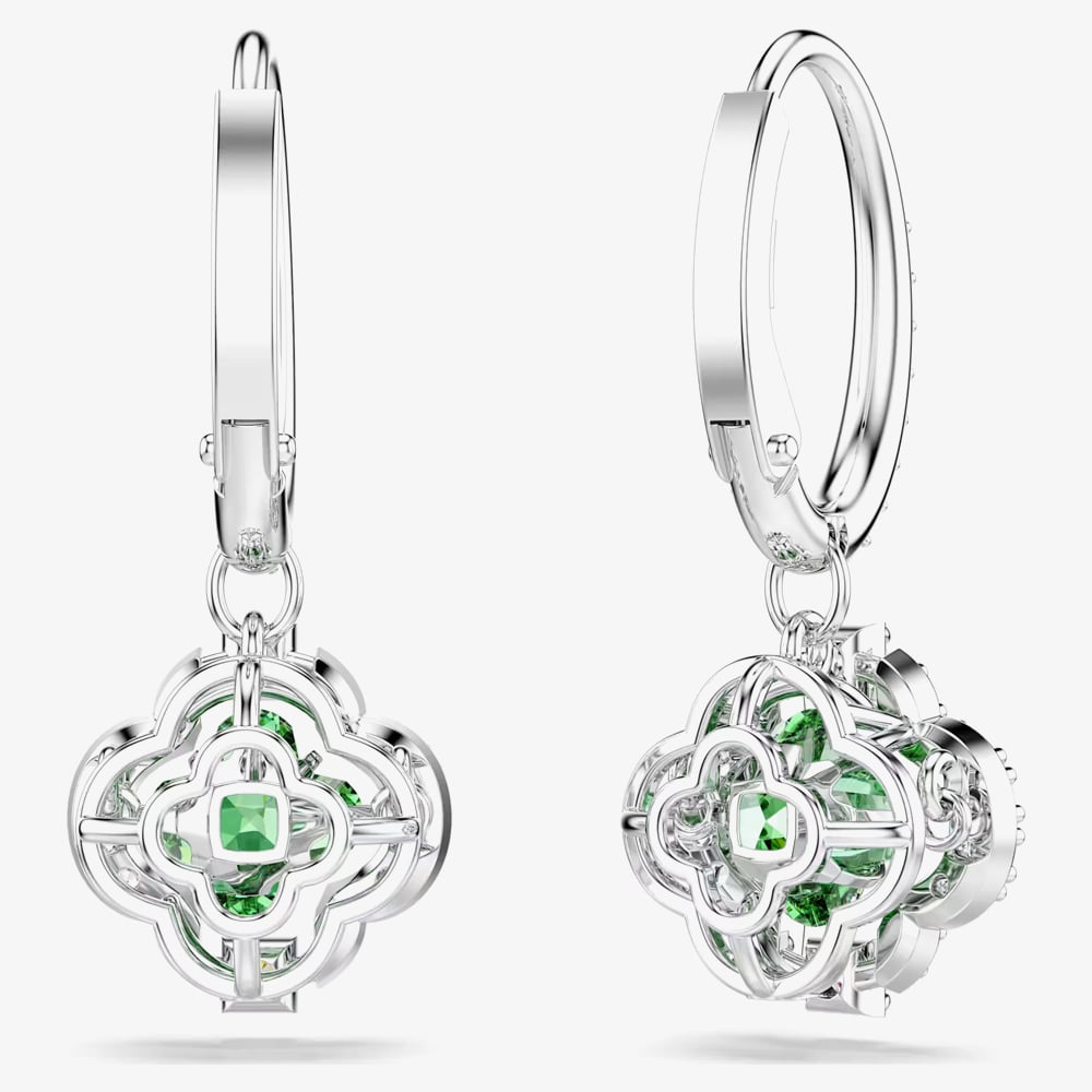 Swarovski Una Angelic Rhodium Plated Green Clover Drop Earrings 5758001