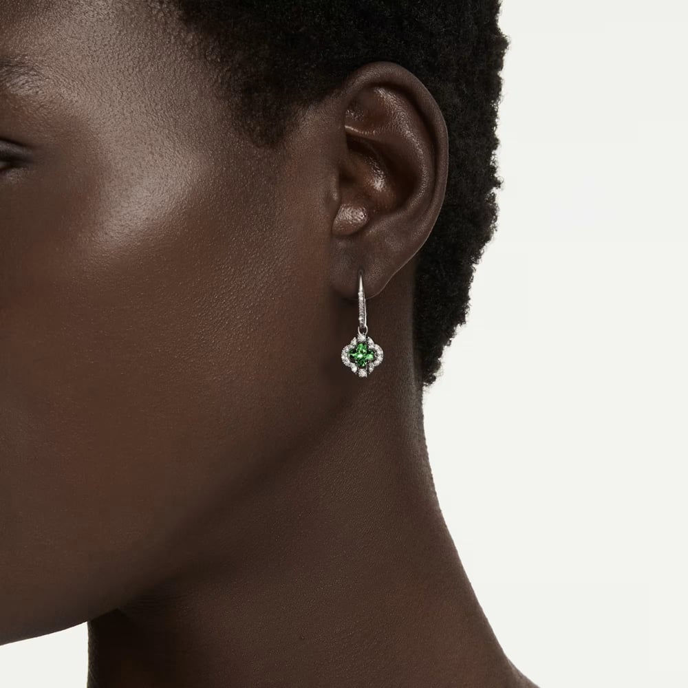 Swarovski Una Angelic Rhodium Plated Green Clover Drop Earrings 5758001