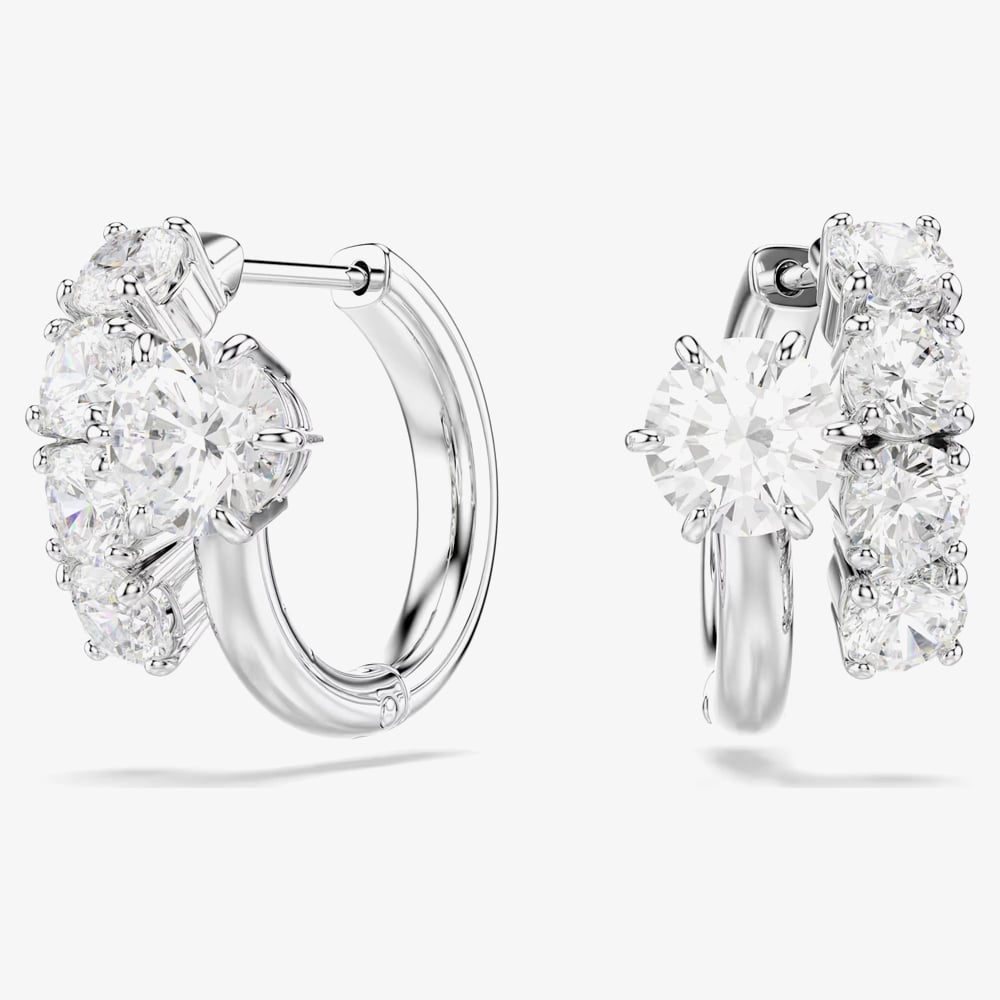 Swarovski Matrix Silver Round Cut White Hoop Earrings