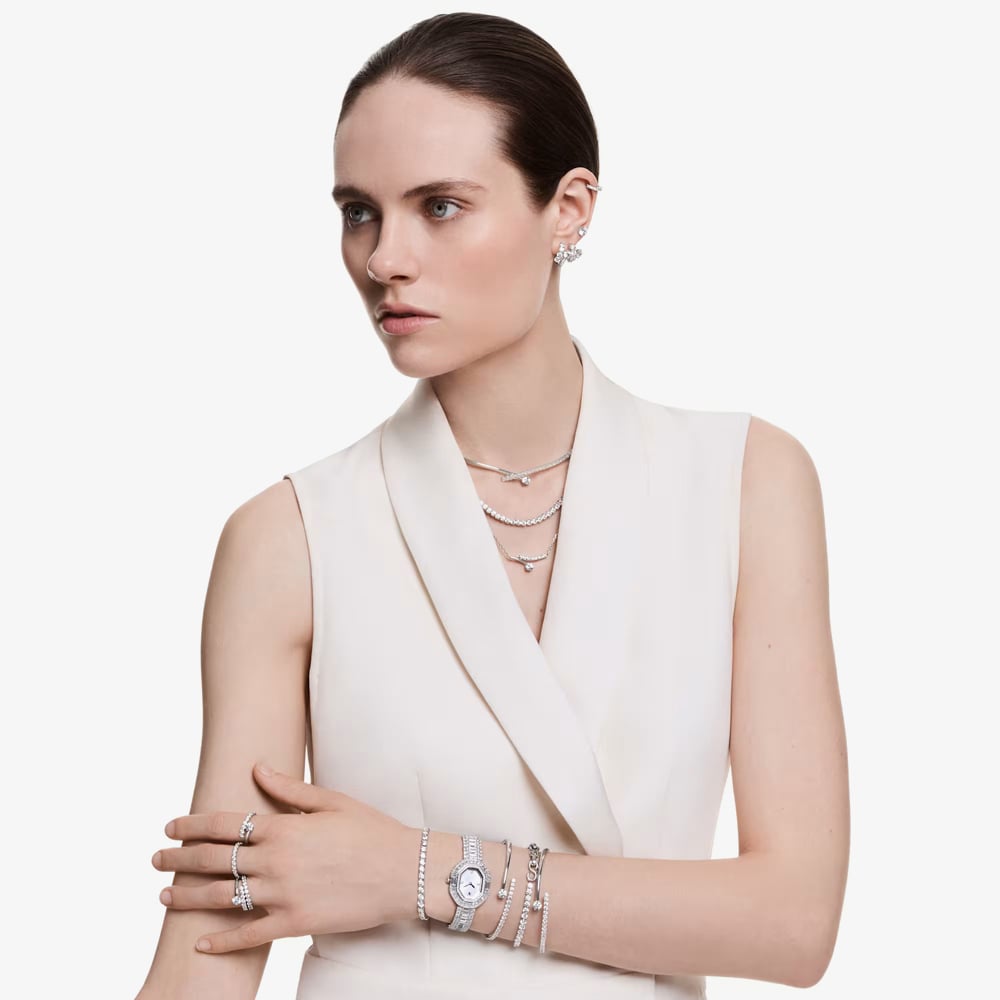 Swarovski Matrix Rhodium Plated Round Cut Hoop Earrings 5753572