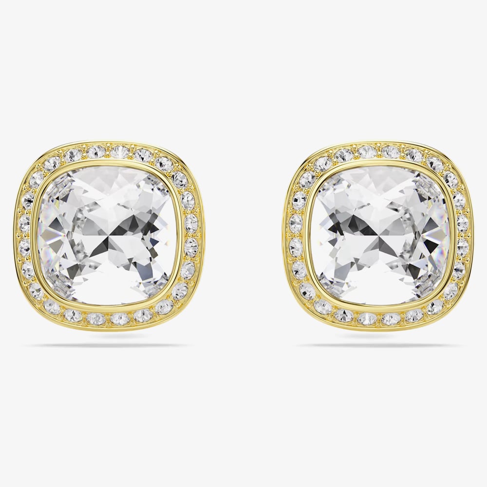 Swarovski Una Angelic 18ct Yellow Gold Cushion Cut Halo Stud Earrings 5764762
