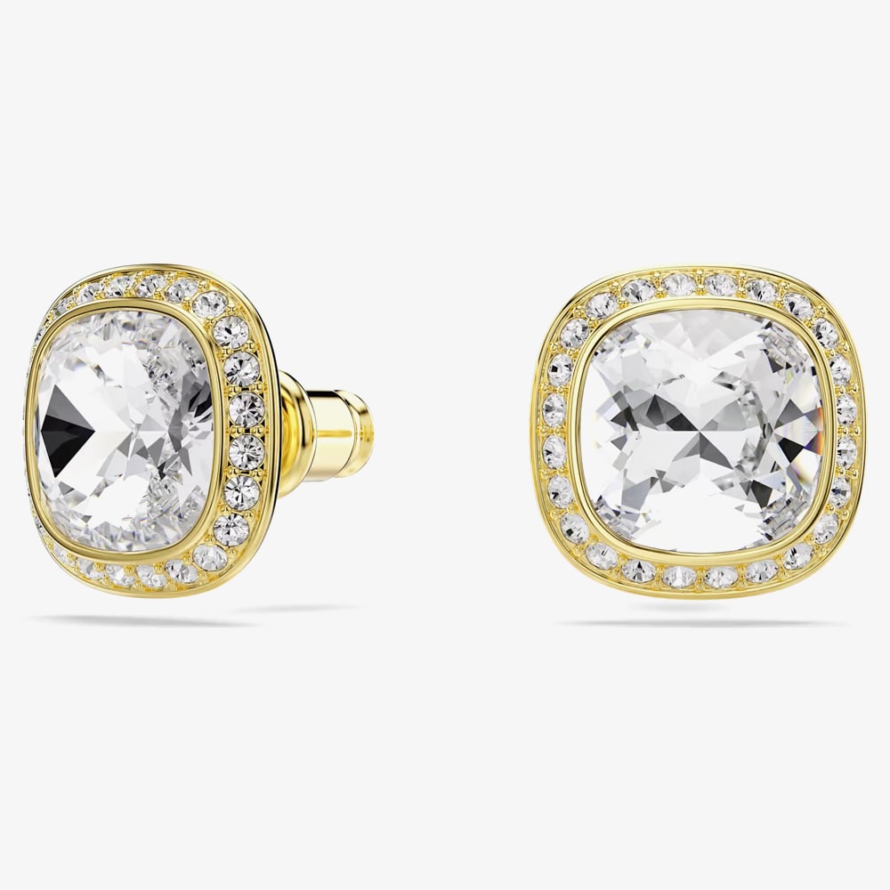 Swarovski Una Angelic 18ct Yellow Gold Cushion Cut Halo Stud Earrings 5764762