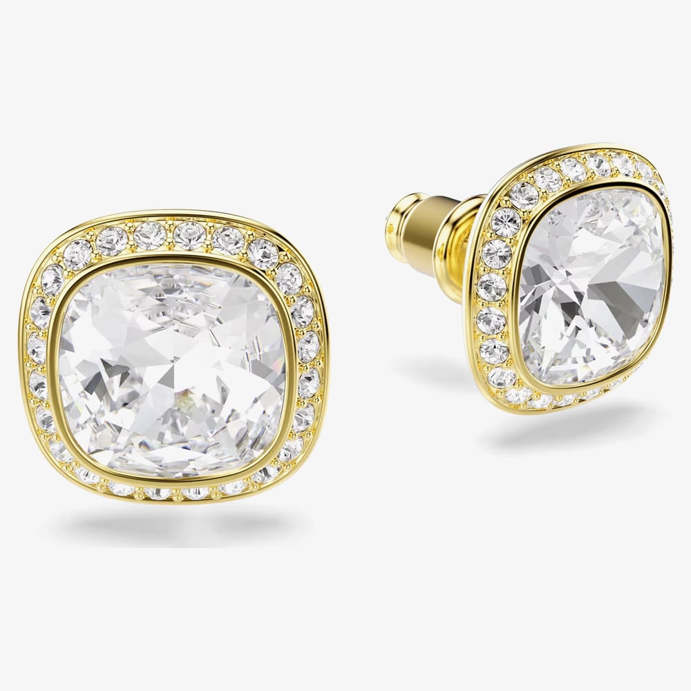 Swarovski Una Angelic 18ct Yellow Gold Cushion Cut Halo Stud Earrings 5764762
