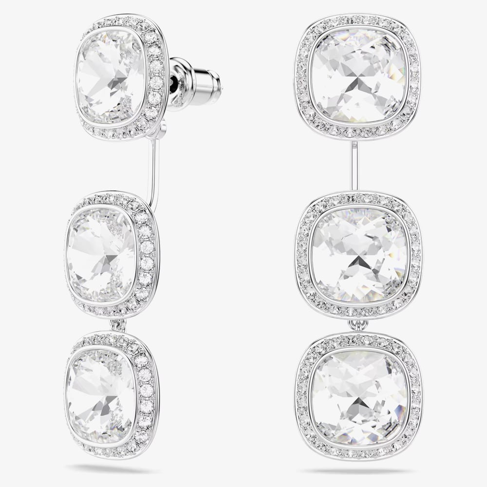 Swarovski Una Angelic Rhodium Plated Cushion Cut Halo Stud Earrings 5754342
