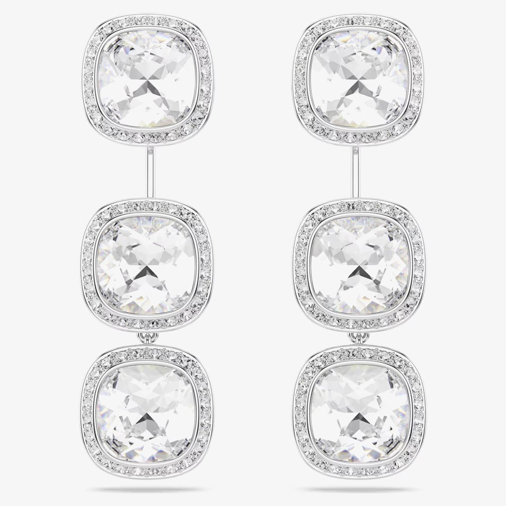 Swarovski Una Angelic Rhodium Plated Cushion Cut Halo Stud Earrings 5754342