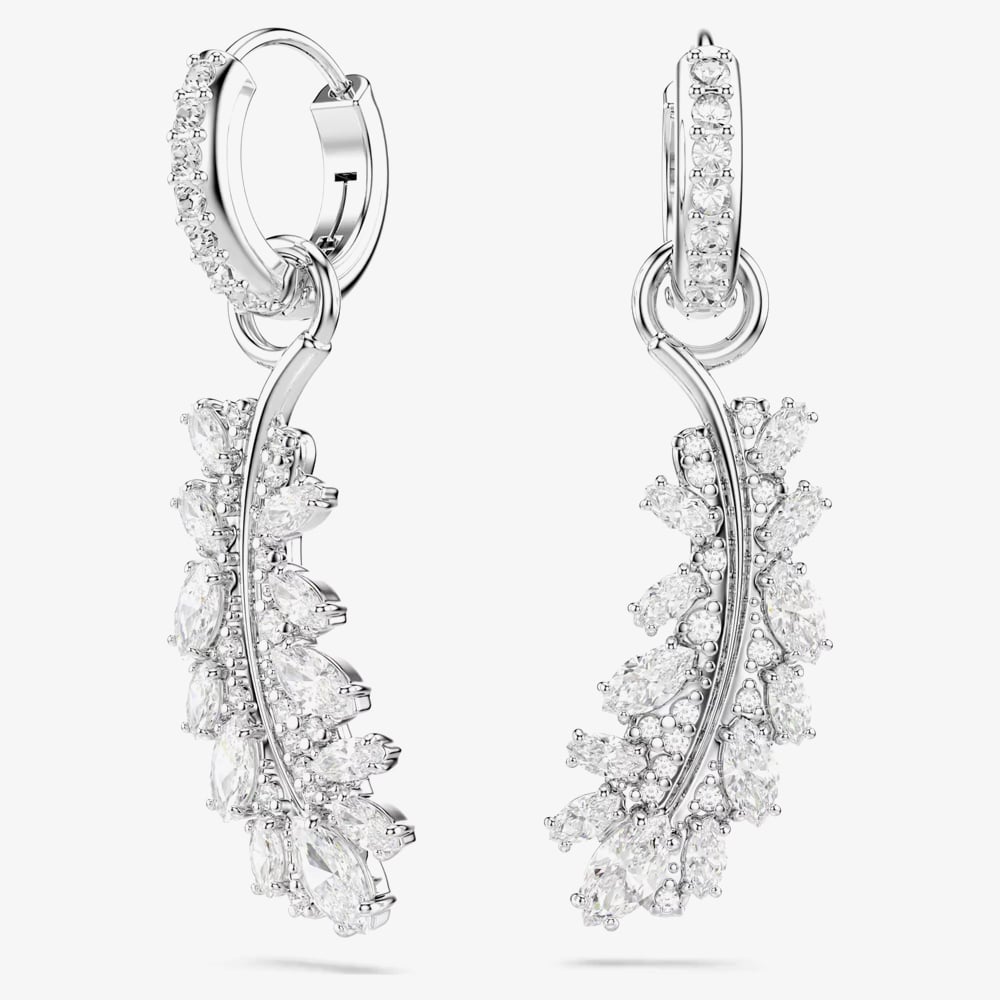 Swarovski Vienna Rhodium Plated Feather Drop Earrings 5754272