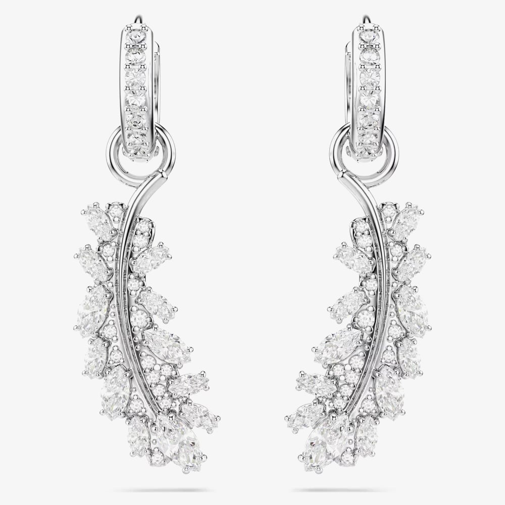 Swarovski Vienna Rhodium Plated Feather Drop Earrings 5754272