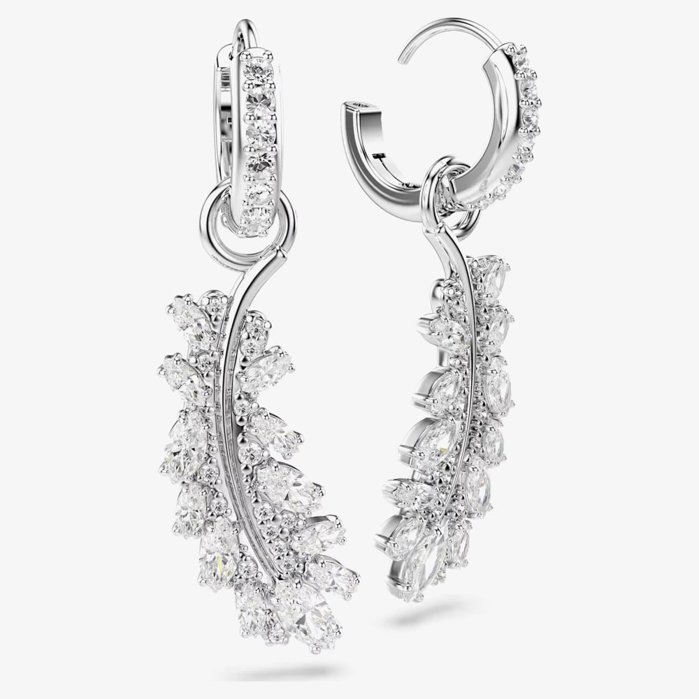 Swarovski Vienna Rhodium Plated Feather Drop Earrings 5754272