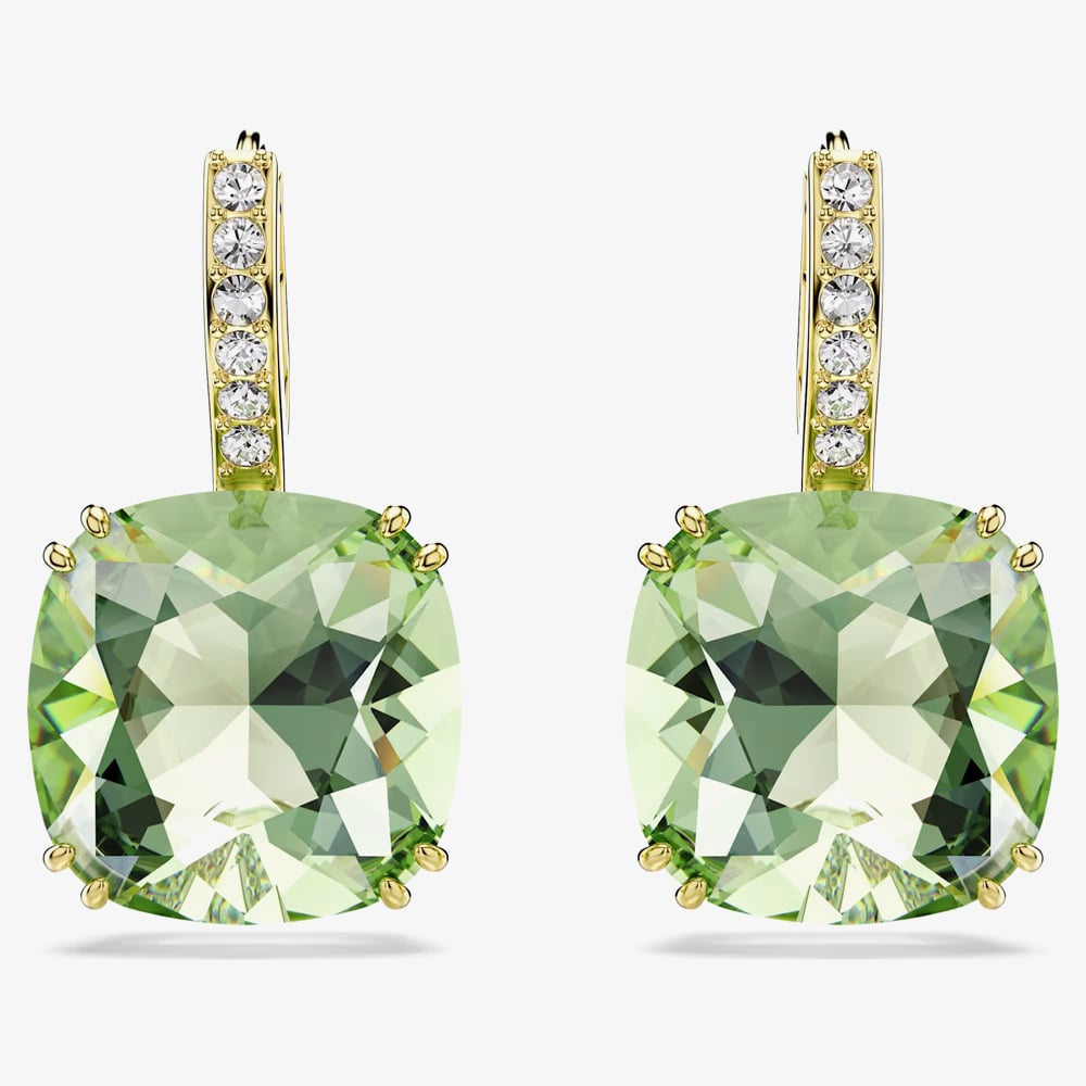 Swarovski Millenia 18ct Yellow Gold Plated Cushion Cut Green Drop Earrings 5764822