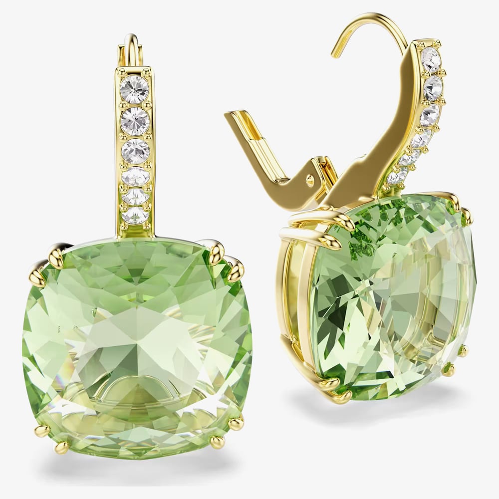 Swarovski Millenia 18ct Yellow Gold Plated Cushion Cut Green Drop Earrings 5764822