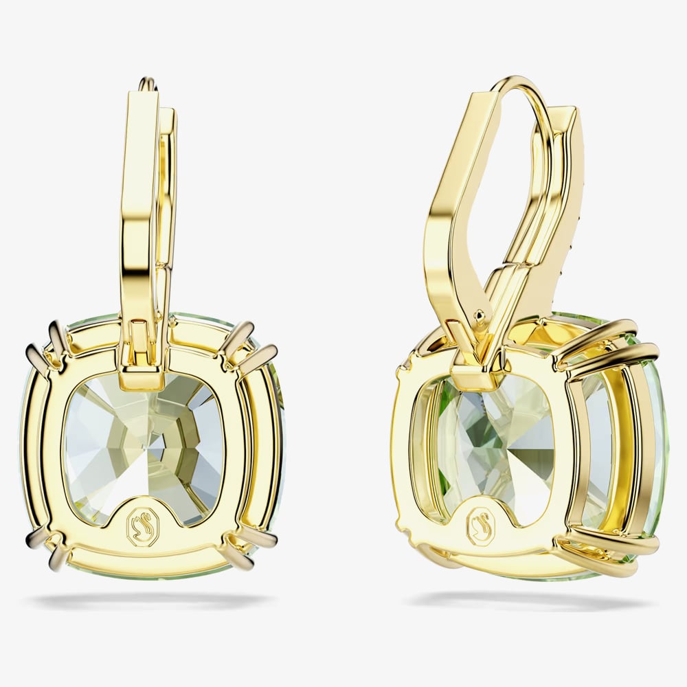 Swarovski Millenia 18ct Yellow Gold Plated Cushion Cut Green Drop Earrings 5764822