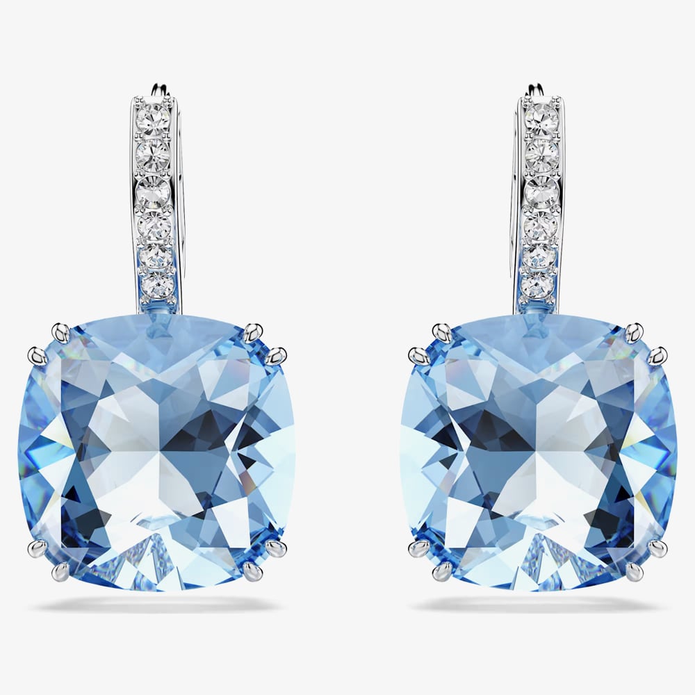 Swarovski Millenia Rhodium Plated Cushion Cut Blue Drop Earrings 5756150