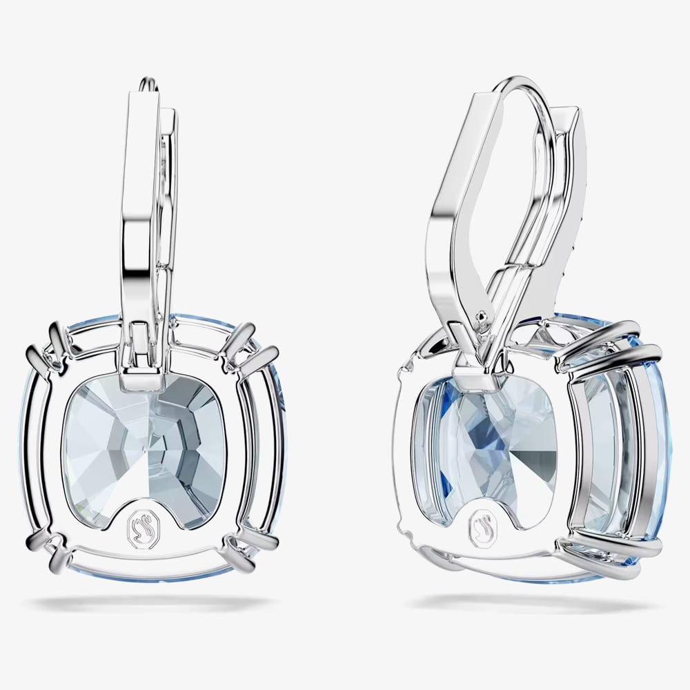 Swarovski Millenia Rhodium Plated Cushion Cut Blue Drop Earrings 5756150