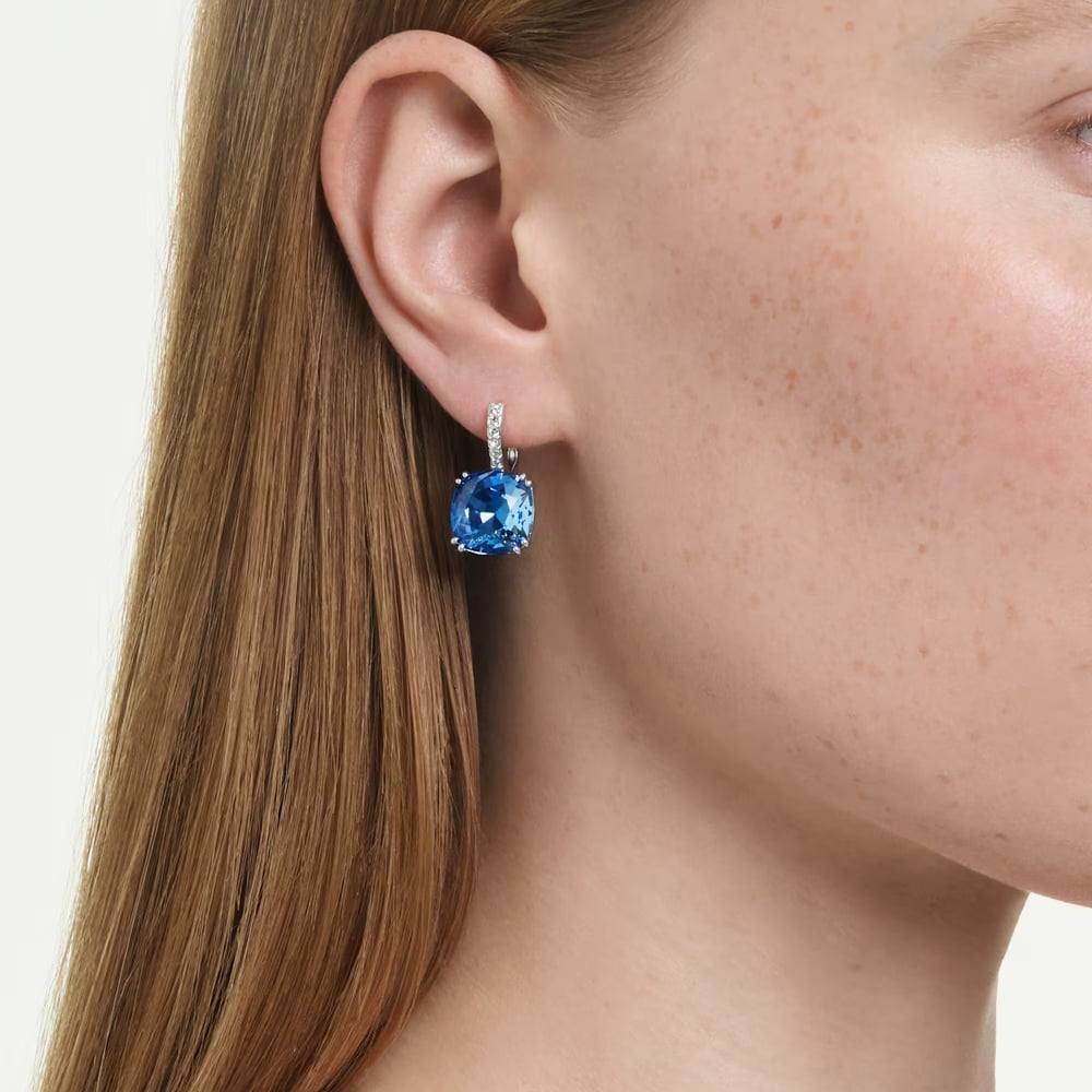 Swarovski Millenia Rhodium Plated Cushion Cut Blue Drop Earrings 5756150
