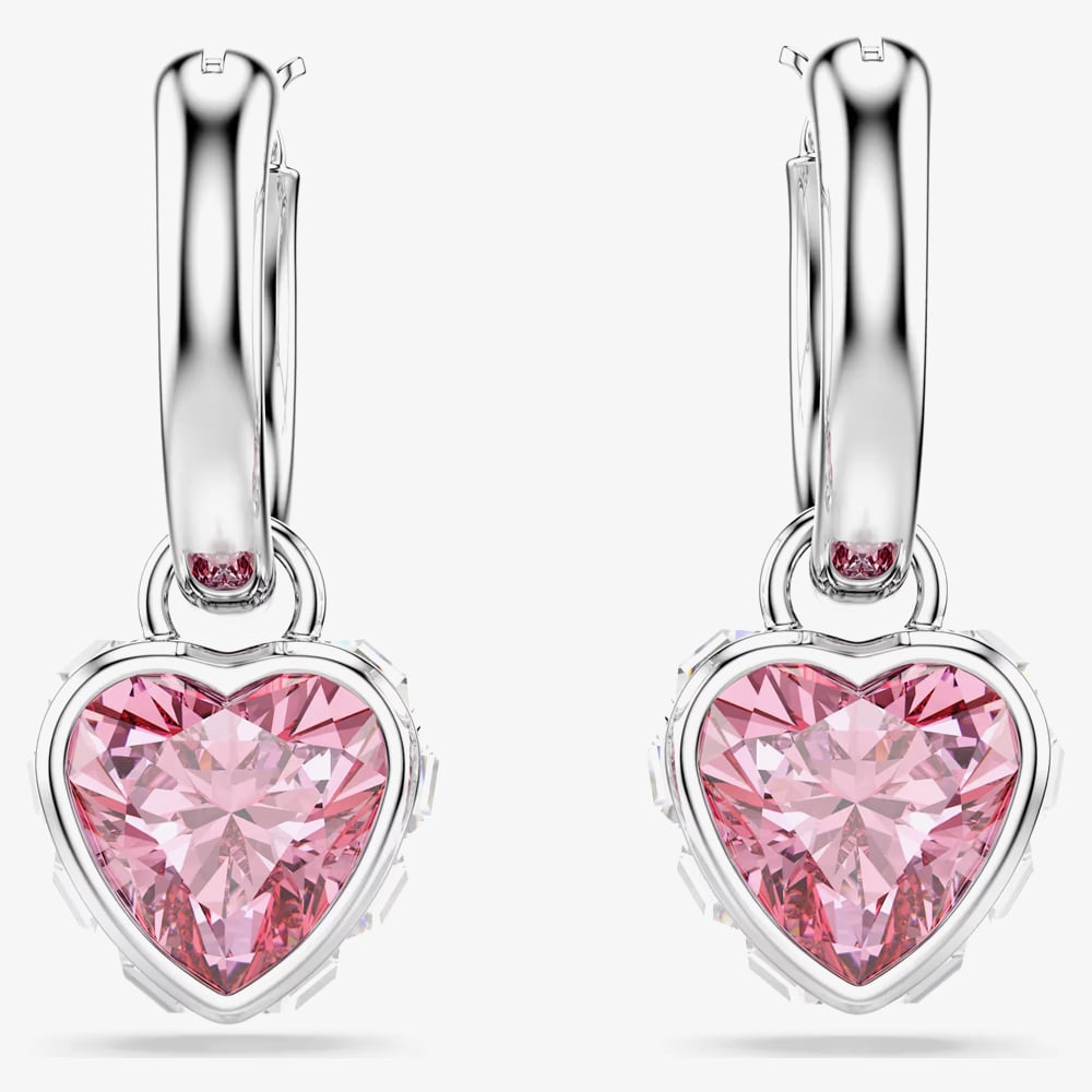 Swarovski Chroma Rhodium Plated Pink Heart Drop Earrings 5757814