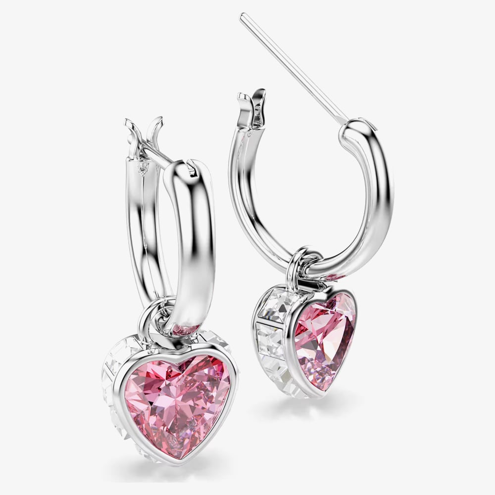 Swarovski Chroma Rhodium Plated Pink Heart Drop Earrings 5757814