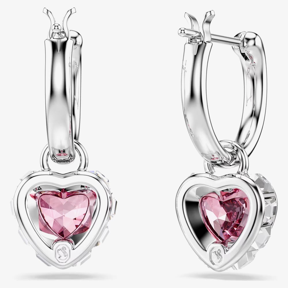 Swarovski Chroma Rhodium Plated Pink Heart Drop Earrings 5757814