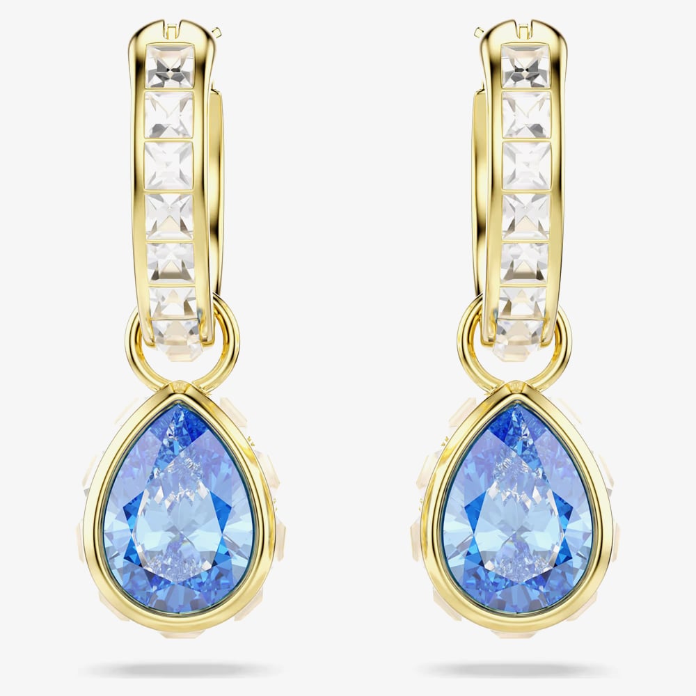 Swarovski Chroma 18ct Yellow Gold Plated Pear Cut Blue Drop Earrings 5757815